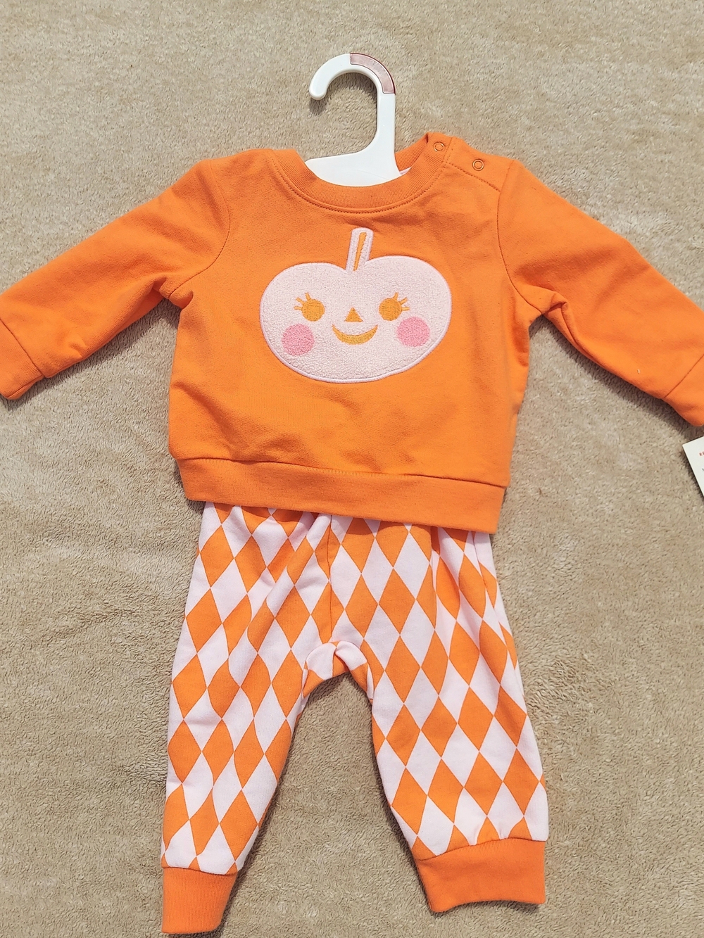 Cat & Jack Orange Pumpkin Two-Piece Kids Matching Set Baby Girls Size 3-6M NWT